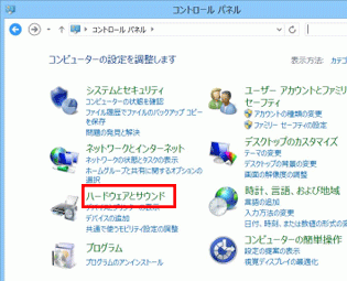 「ハードウェアとサウンド」をクリック